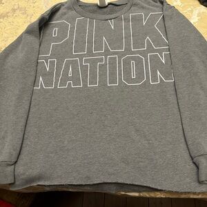 Victoria Secret Pink Nation Grey Sweater Cream Letter Outline